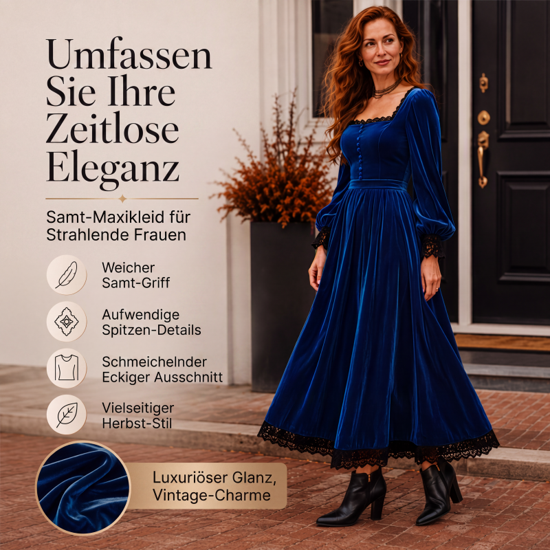 📢📢50%Rabatt!!!🎉✨Damen Vintage Samtkleid mit quadratischem Ausschnitt