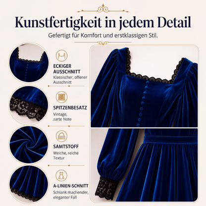 📢📢50%Rabatt!!!🎉✨Damen Vintage Samtkleid mit quadratischem Ausschnitt