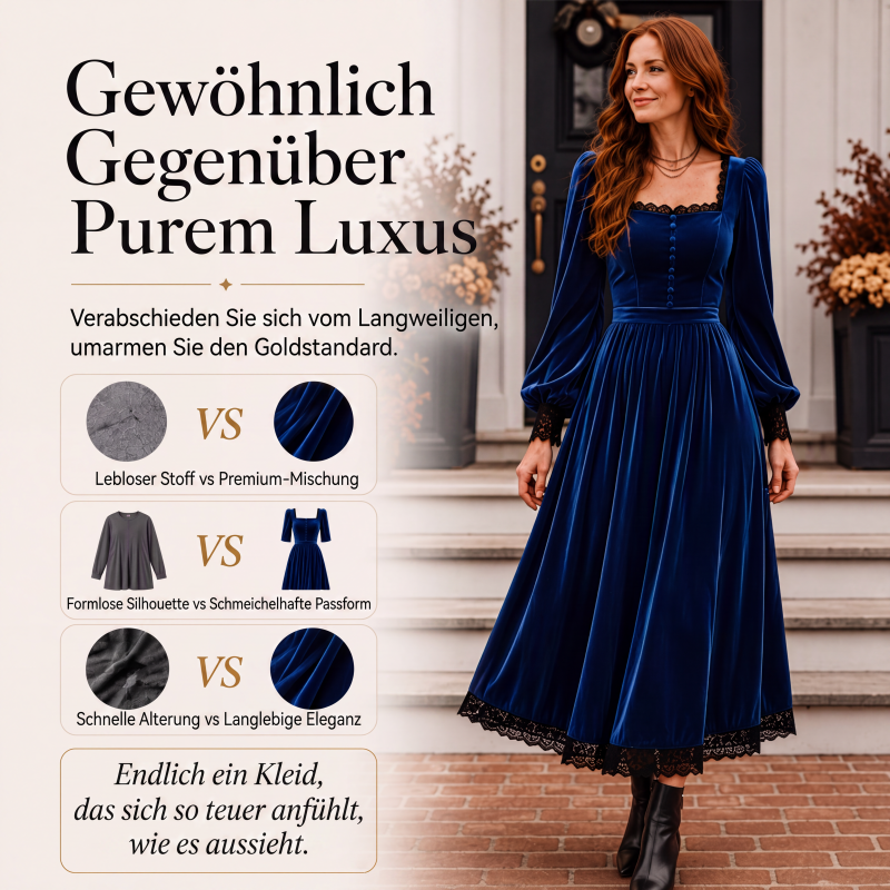 📢📢50%Rabatt!!!🎉✨Damen Vintage Samtkleid mit quadratischem Ausschnitt