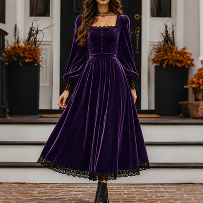 📢📢50%Rabatt!!!🎉✨Damen Vintage Samtkleid mit quadratischem Ausschnitt