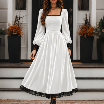 📢📢50%Rabatt!!!🎉✨Damen Vintage Samtkleid mit quadratischem Ausschnitt