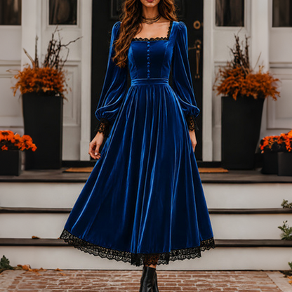 📢📢50%Rabatt!!!🎉✨Damen Vintage Samtkleid mit quadratischem Ausschnitt
