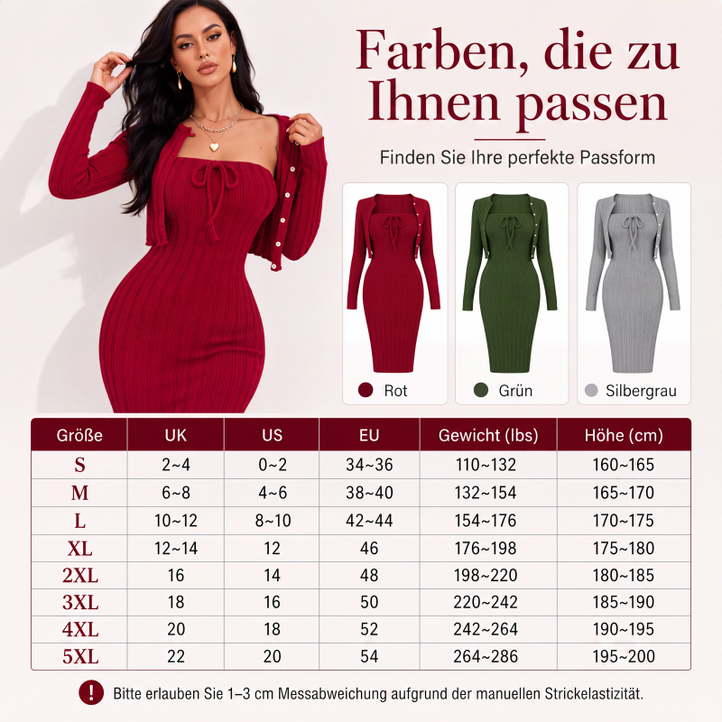 📢📢50%Rabatt!!!🎉✨Geripptes Damen-Bodycon-Kleid mit kurz geschnittener Strickjacke – Figurbetonter Look, weicher Rippstrick & perfekt aufeinander abgestimmt – Ideal für Partys, Dates & besondere Anlässe