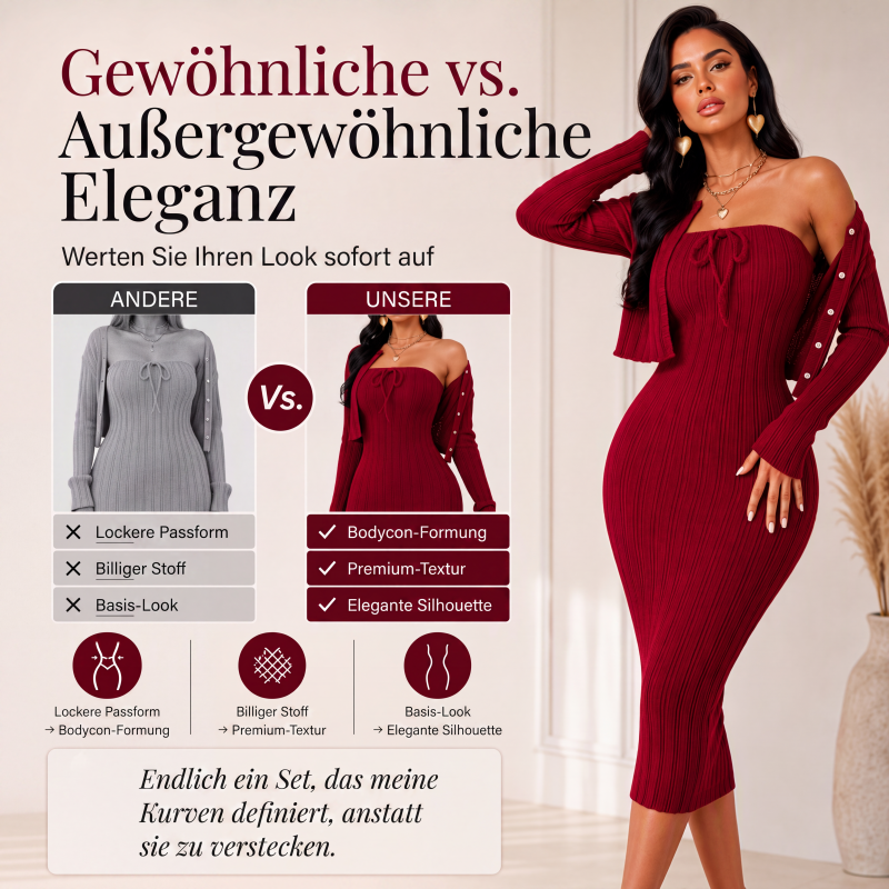 📢📢50%Rabatt!!!🎉✨Geripptes Damen-Bodycon-Kleid mit kurz geschnittener Strickjacke – Figurbetonter Look, weicher Rippstrick & perfekt aufeinander abgestimmt – Ideal für Partys, Dates & besondere Anlässe