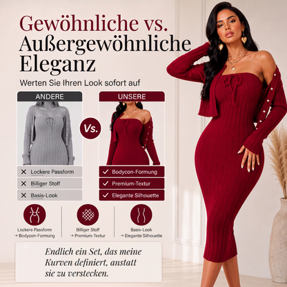 📢📢50%Rabatt!!!🎉✨Geripptes Damen-Bodycon-Kleid mit kurz geschnittener Strickjacke – Figurbetonter Look, weicher Rippstrick & perfekt aufeinander abgestimmt – Ideal für Partys, Dates & besondere Anlässe