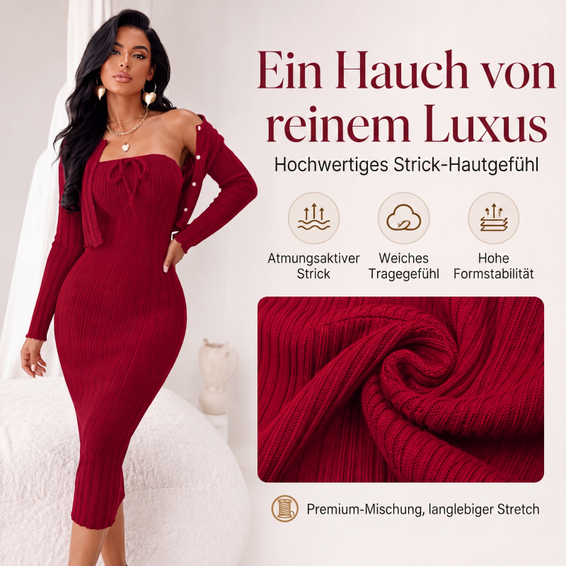 📢📢50%Rabatt!!!🎉✨Geripptes Damen-Bodycon-Kleid mit kurz geschnittener Strickjacke – Figurbetonter Look, weicher Rippstrick & perfekt aufeinander abgestimmt – Ideal für Partys, Dates & besondere Anlässe