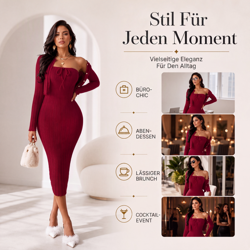 📢📢50%Rabatt!!!🎉✨Geripptes Damen-Bodycon-Kleid mit kurz geschnittener Strickjacke – Figurbetonter Look, weicher Rippstrick & perfekt aufeinander abgestimmt – Ideal für Partys, Dates & besondere Anlässe