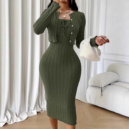 📢📢50%Rabatt!!!🎉✨Geripptes Damen-Bodycon-Kleid mit kurz geschnittener Strickjacke – Figurbetonter Look, weicher Rippstrick & perfekt aufeinander abgestimmt – Ideal für Partys, Dates & besondere Anlässe