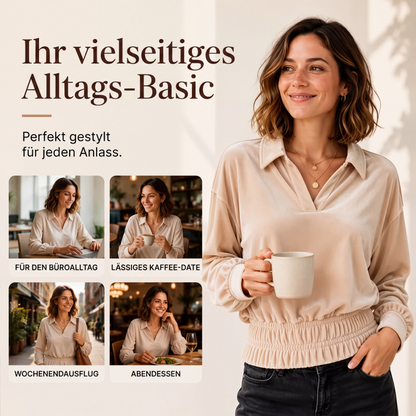 📢📢50%Rabatt!!!🎉✨Samt-Oberteil mit V-Ausschnitt, langem Ärmel & Kragen für Damen