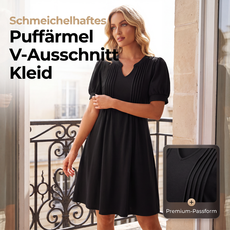📢📢50%Rabatt!!!🎉✨Elegantes Damenkleid mit Puffärmeln und V-Ausschnitt