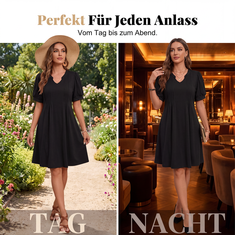 📢📢50%Rabatt!!!🎉✨Elegantes Damenkleid mit Puffärmeln und V-Ausschnitt