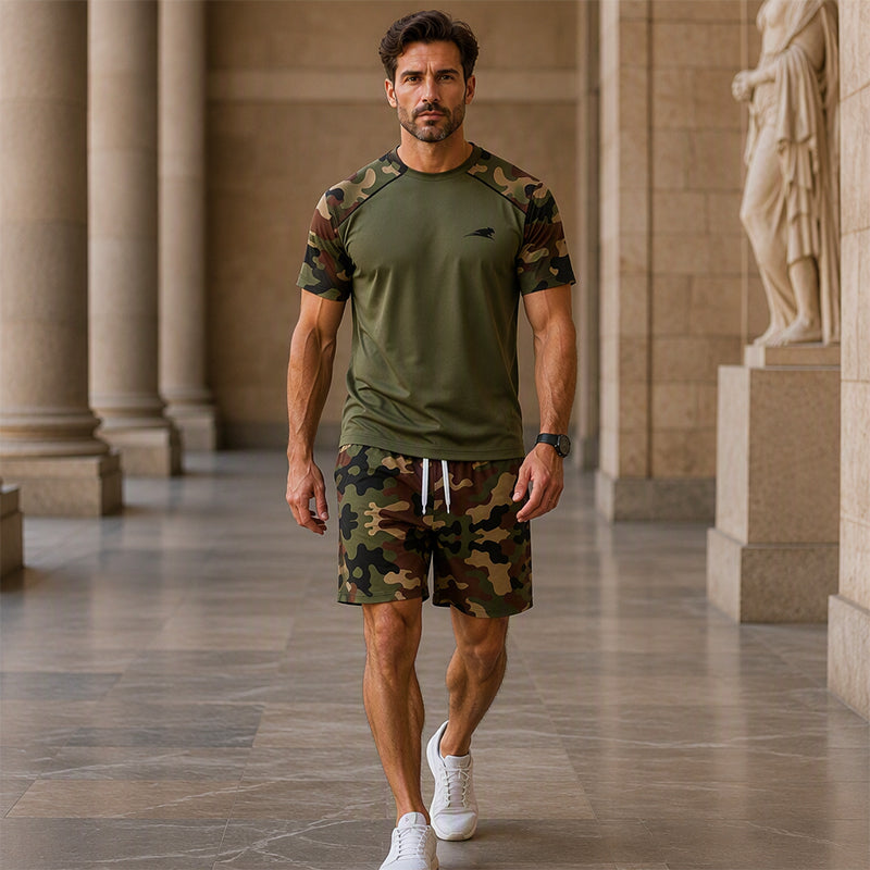 📢📢50%Rabatt!!!🎉✨Herren-Casual-Set: Camouflage-Kurzarmhemd und Shorts