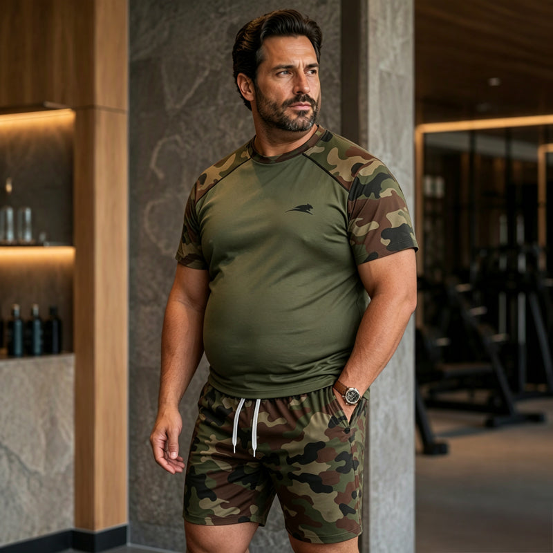 📢📢50%Rabatt!!!🎉✨Herren-Casual-Set: Camouflage-Kurzarmhemd und Shorts