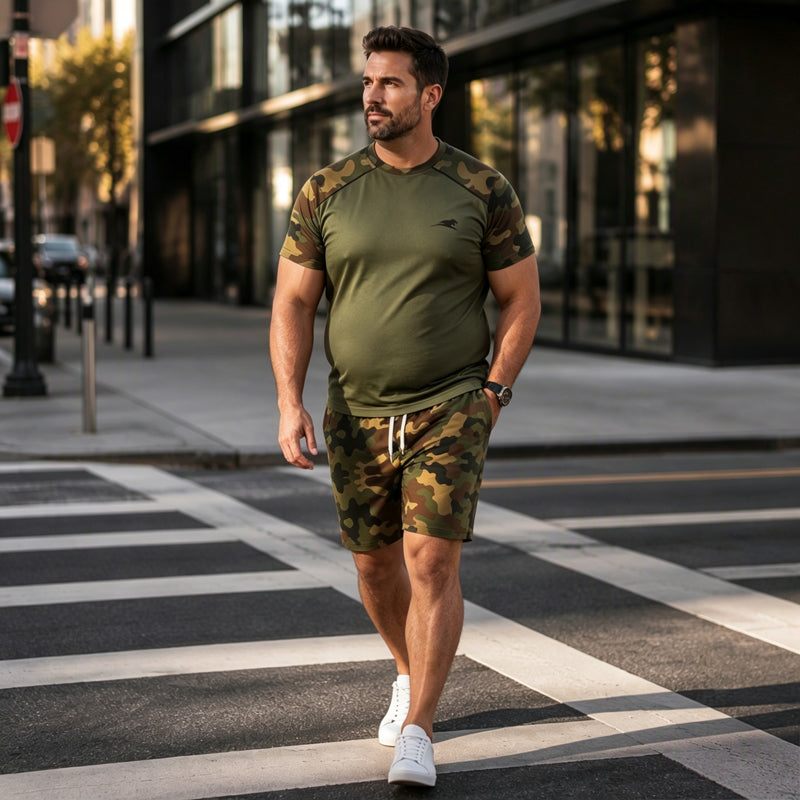 📢📢50%Rabatt!!!🎉✨Herren-Casual-Set: Camouflage-Kurzarmhemd und Shorts