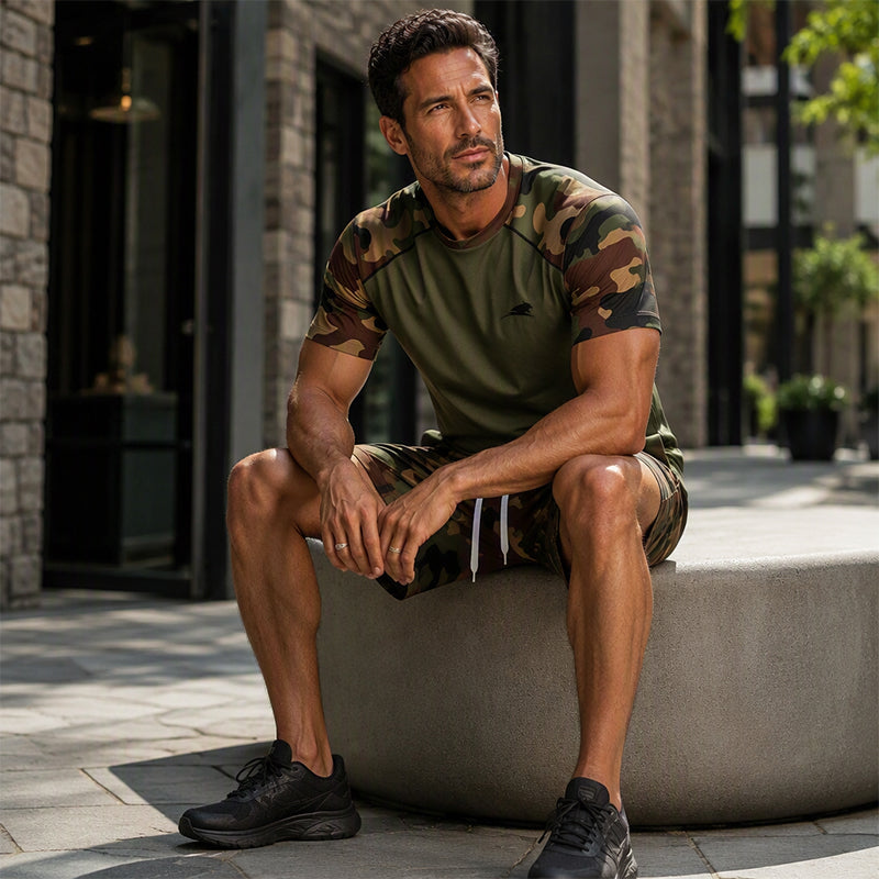 📢📢50%Rabatt!!!🎉✨Herren-Casual-Set: Camouflage-Kurzarmhemd und Shorts