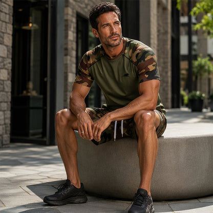 📢📢50%Rabatt!!!🎉✨Herren-Casual-Set: Camouflage-Kurzarmhemd und Shorts