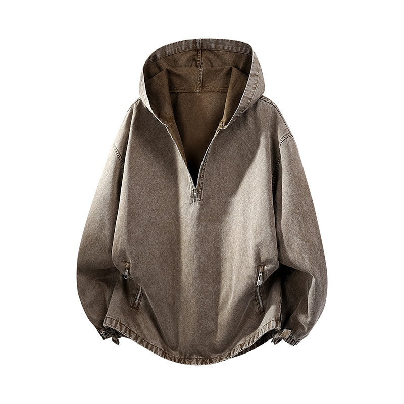 📢📢50%Rabatt!!!🎉✨Herren Vintage-gewaschenes Kapuzenoberteil mit Halbreißverschluss