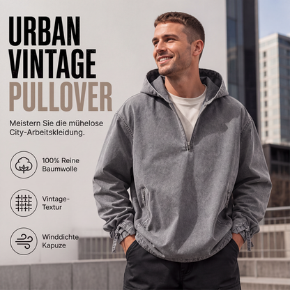 📢📢50%Rabatt!!!🎉✨Herren Vintage-gewaschenes Kapuzenoberteil mit Halbreißverschluss