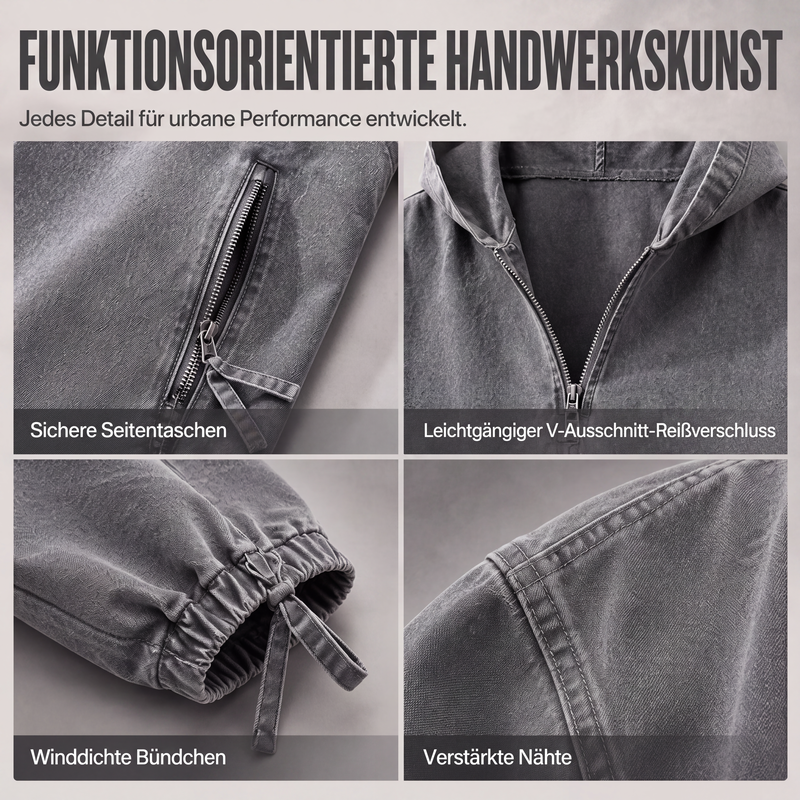 📢📢50%Rabatt!!!🎉✨Herren Vintage-gewaschenes Kapuzenoberteil mit Halbreißverschluss