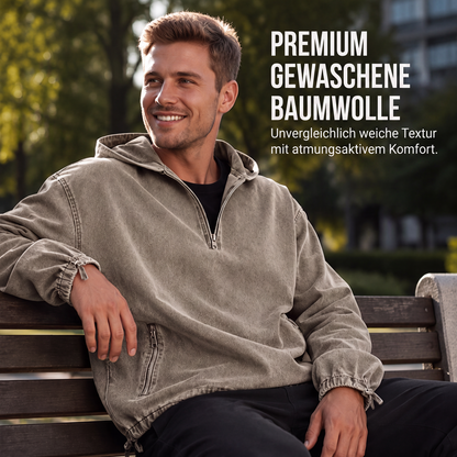 📢📢50%Rabatt!!!🎉✨Herren Vintage-gewaschenes Kapuzenoberteil mit Halbreißverschluss