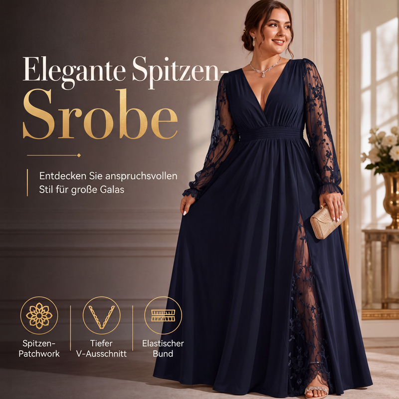 📢📢50%Rabatt!!!🎉✨Elegantes Damen-Maxikleid mit V-Ausschnitt und Spitzenapplikationen