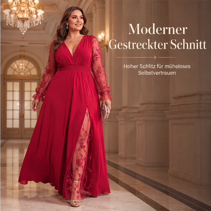 📢📢50%Rabatt!!!🎉✨Elegantes Damen-Maxikleid mit V-Ausschnitt und Spitzenapplikationen