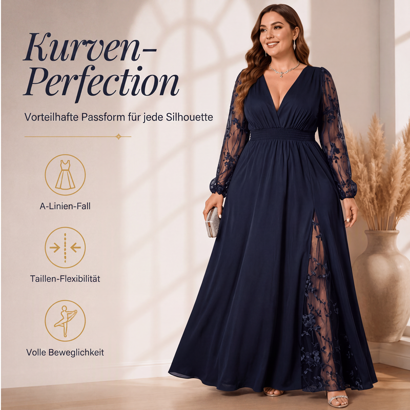 📢📢50%Rabatt!!!🎉✨Elegantes Damen-Maxikleid mit V-Ausschnitt und Spitzenapplikationen