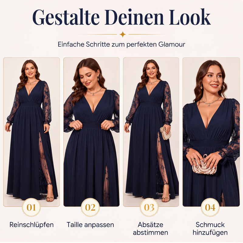 📢📢50%Rabatt!!!🎉✨Elegantes Damen-Maxikleid mit V-Ausschnitt und Spitzenapplikationen