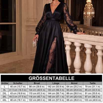 📢📢50%Rabatt!!!🎉✨Elegantes Damen-Maxikleid mit V-Ausschnitt und Spitzenapplikationen