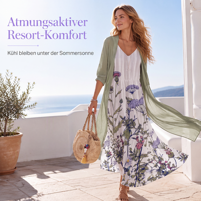 📢📢50%Rabatt!!!🎉✨Damen Boho-Blumenmaxikleid & Strandüberwurf-Set