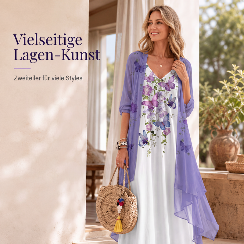 📢📢50%Rabatt!!!🎉✨Damen Boho-Blumenmaxikleid & Strandüberwurf-Set