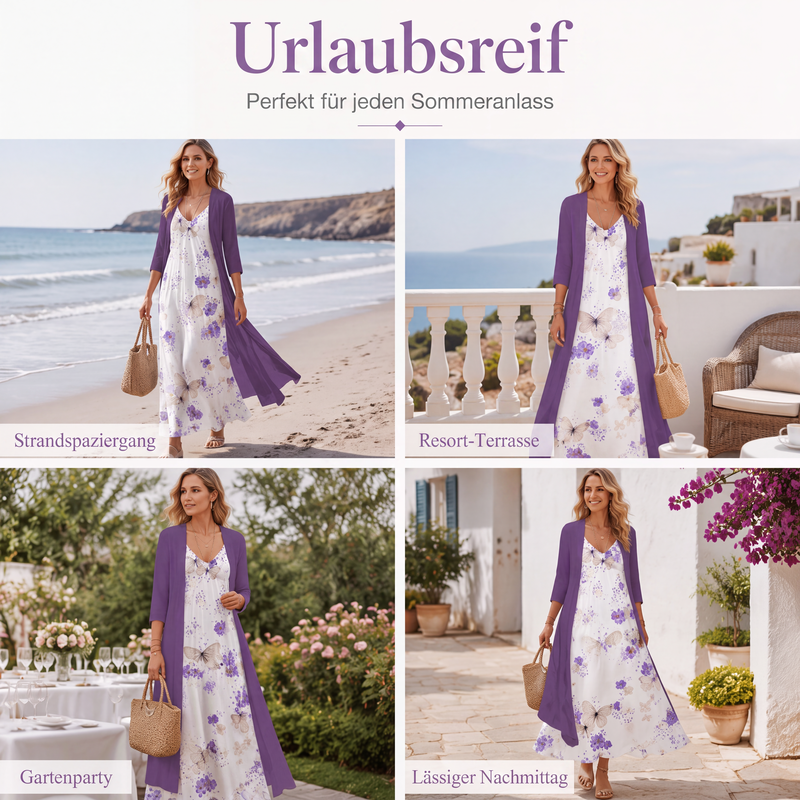 📢📢50%Rabatt!!!🎉✨Damen Boho-Blumenmaxikleid & Strandüberwurf-Set
