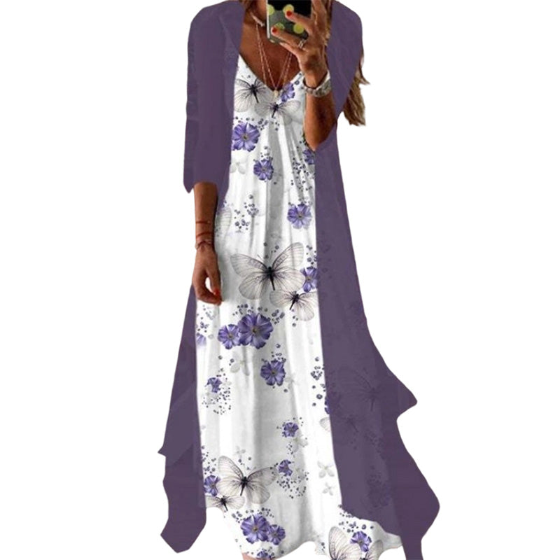 📢📢50%Rabatt!!!🎉✨Damen Boho-Blumenmaxikleid & Strandüberwurf-Set