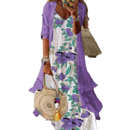 📢📢50%Rabatt!!!🎉✨Damen Boho-Blumenmaxikleid & Strandüberwurf-Set