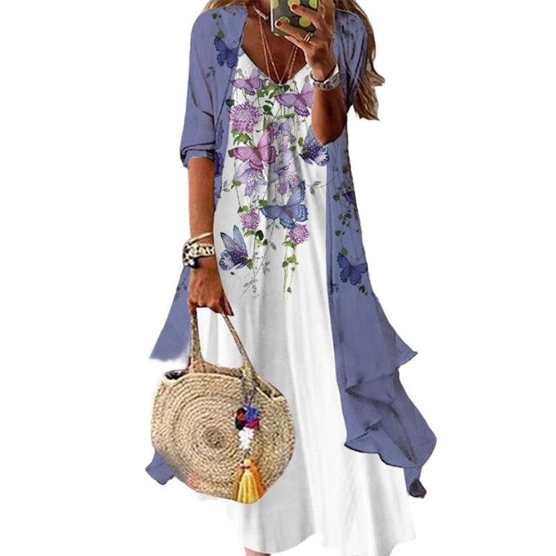📢📢50%Rabatt!!!🎉✨Damen Boho-Blumenmaxikleid & Strandüberwurf-Set