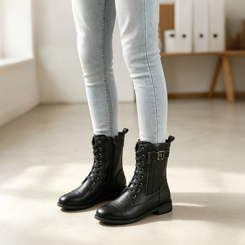 📢📢50%Rabatt!!!🎉✨Damen-Martinistiefel mit runder Zehenpartie & klobigem Absatz – Robuster Look, bequemer Sitz & vielseitig kombinierbar – Perfekt für Alltag, Freizeit & coole Auftritte