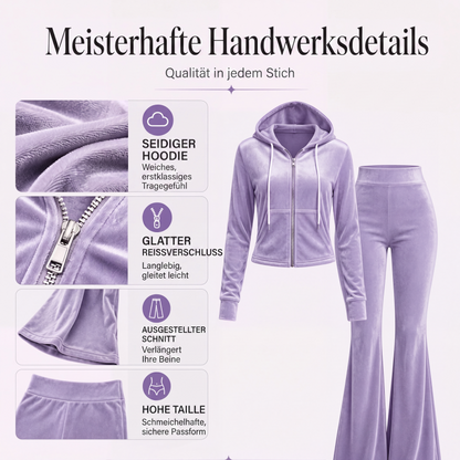 📢📢50%Rabatt!!!🎉✨Damen-Samt-Set mit Reißverschluss-Kapuzenpullover und Schlaghose