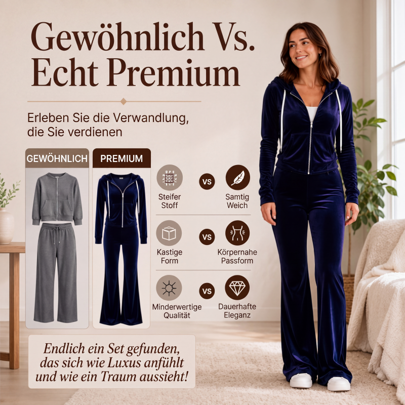 📢📢50%Rabatt!!!🎉✨Damen-Samt-Set mit Reißverschluss-Kapuzenpullover und Schlaghose