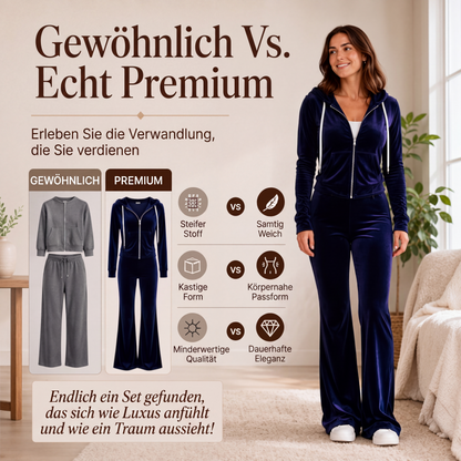 📢📢50%Rabatt!!!🎉✨Damen-Samt-Set mit Reißverschluss-Kapuzenpullover und Schlaghose