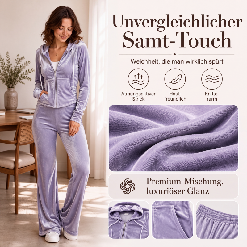 📢📢50%Rabatt!!!🎉✨Damen-Samt-Set mit Reißverschluss-Kapuzenpullover und Schlaghose