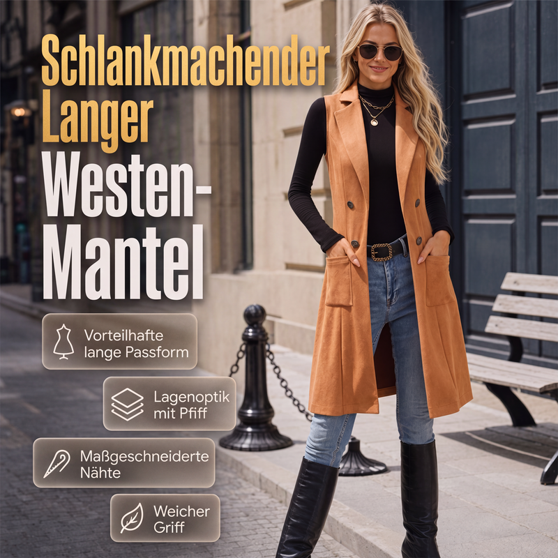 📢📢50%Rabatt!!!🎉✨Schicke, ärmellose Longjacke für Damen mit offenem Vorderteil