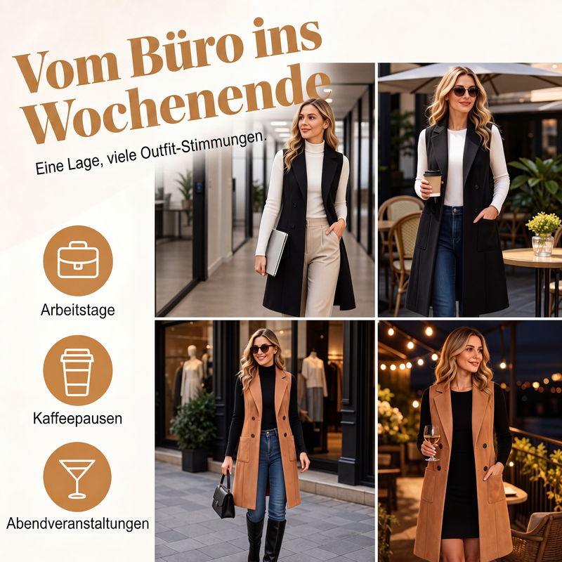 📢📢50%Rabatt!!!🎉✨Schicke, ärmellose Longjacke für Damen mit offenem Vorderteil