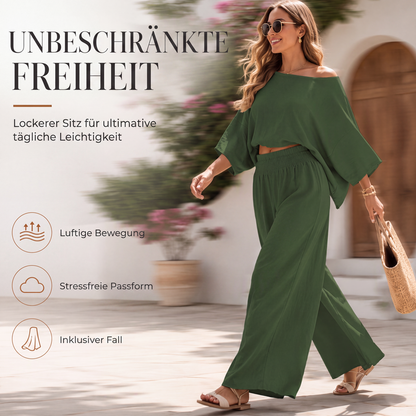 📢📢50%Rabatt!!!🎉✨Damen-Off-Shoulder-Oberteil & Weite-Hosen-Set