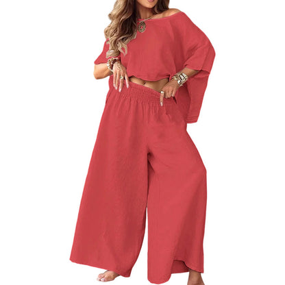 📢📢50%Rabatt!!!🎉✨Damen-Off-Shoulder-Oberteil & Weite-Hosen-Set