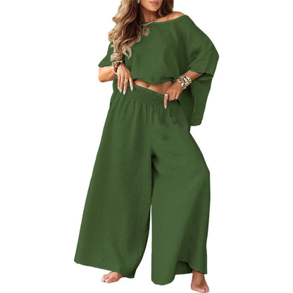 📢📢50%Rabatt!!!🎉✨Damen-Off-Shoulder-Oberteil & Weite-Hosen-Set
