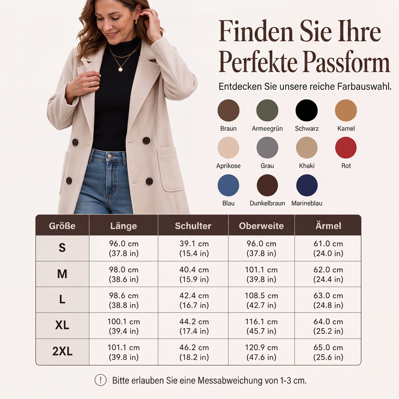 📢📢50%Rabatt!!!🎉✨Damen Wollmantel mit Zweireiherknopfleiste