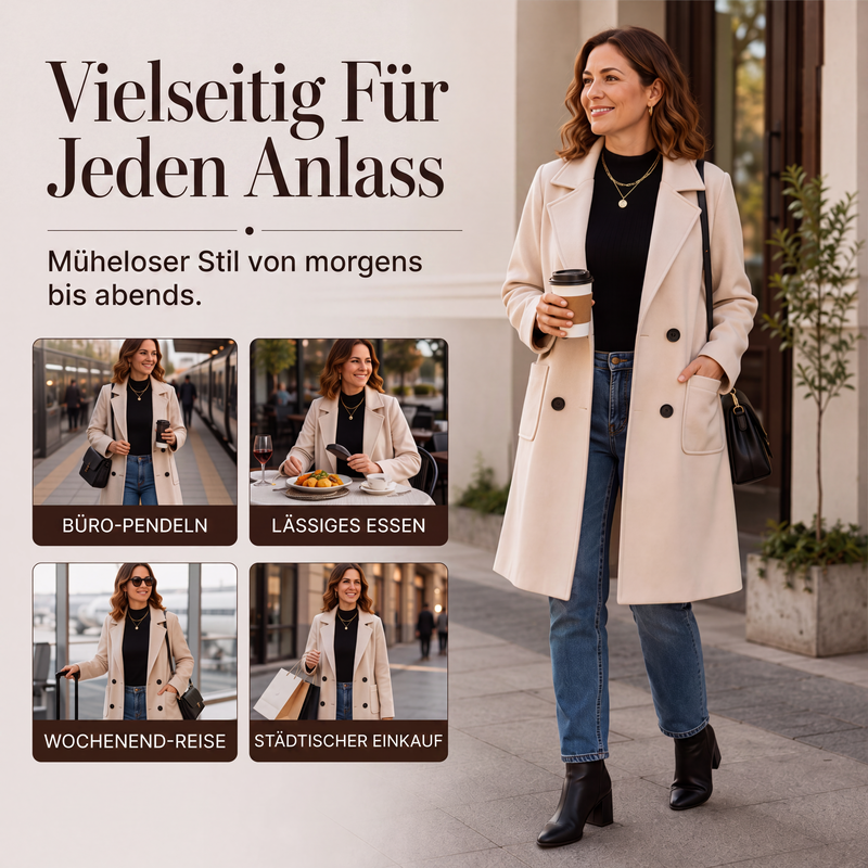 📢📢50%Rabatt!!!🎉✨Damen Wollmantel mit Zweireiherknopfleiste