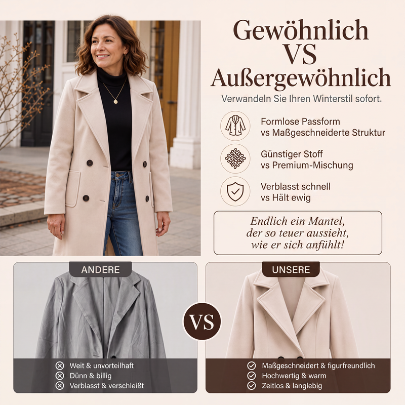 📢📢50%Rabatt!!!🎉✨Damen Wollmantel mit Zweireiherknopfleiste