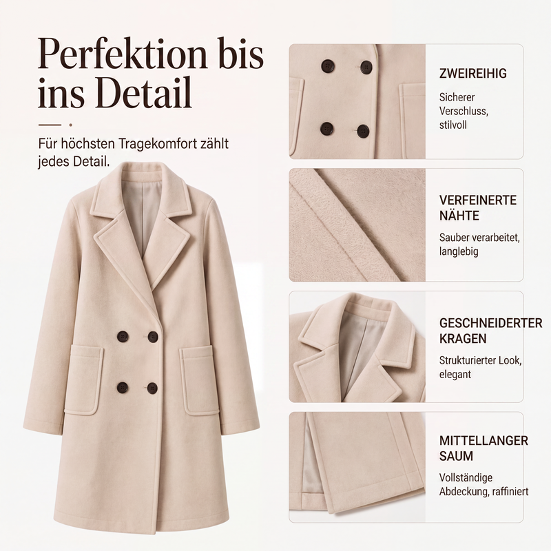 📢📢50%Rabatt!!!🎉✨Damen Wollmantel mit Zweireiherknopfleiste