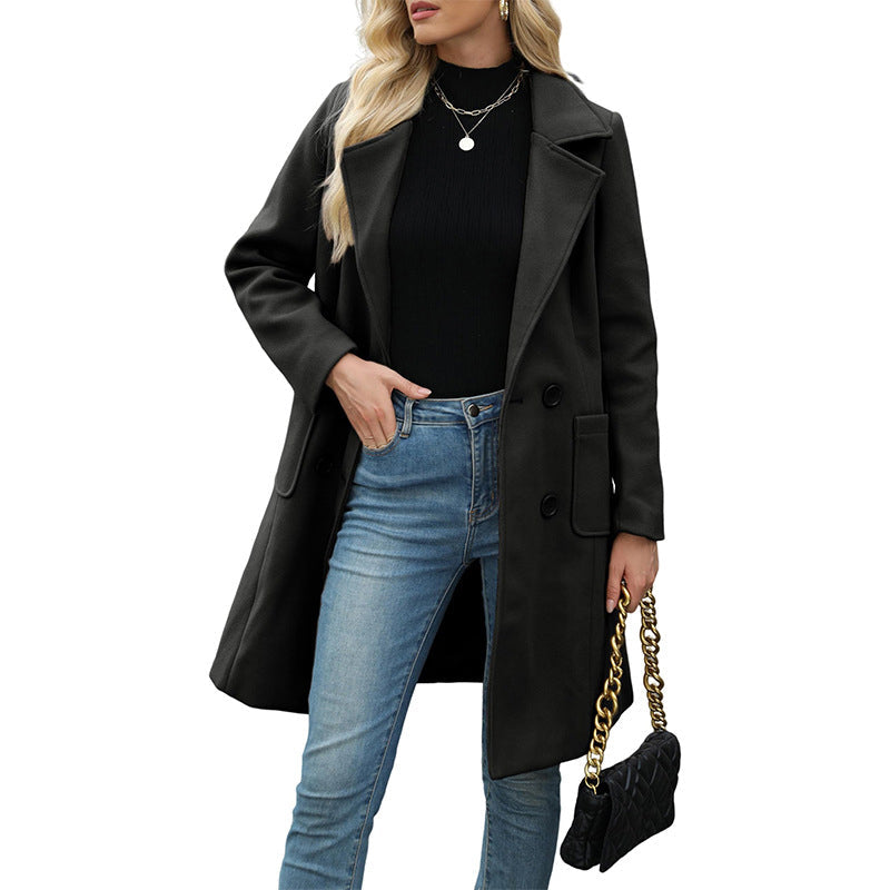 📢📢50%Rabatt!!!🎉✨Damen Wollmantel mit Zweireiherknopfleiste